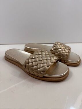 Dolce Vita Grazie Metallic Braided Stella Suede Slide Sandals - Gold